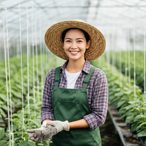 Elena Rostova smiling inside a greenhouse